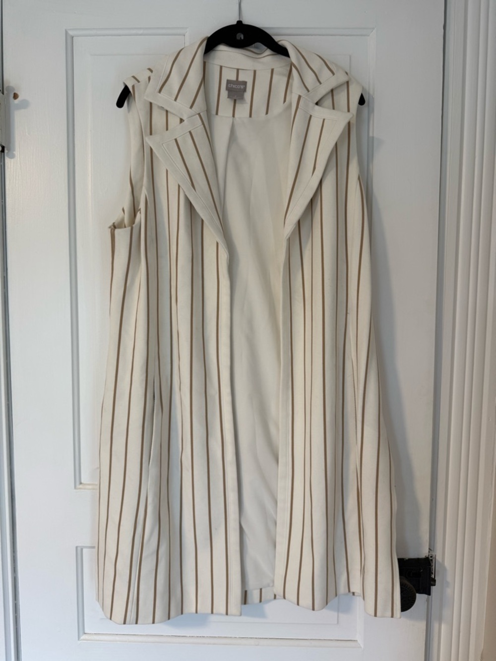 Chico's Cream and Tan Striped Sleeveless Vest
